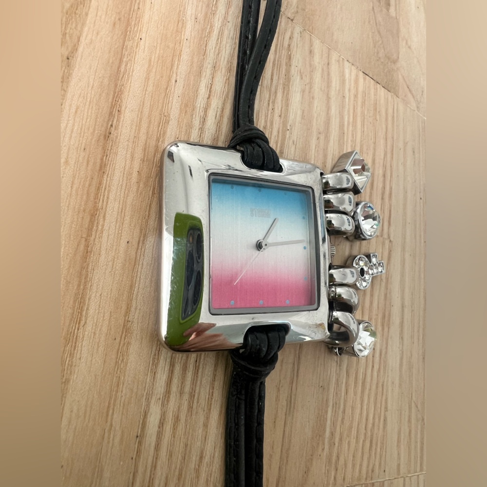 Storm of London ladies silver tone Ombre charm square watch NEW BATTERY